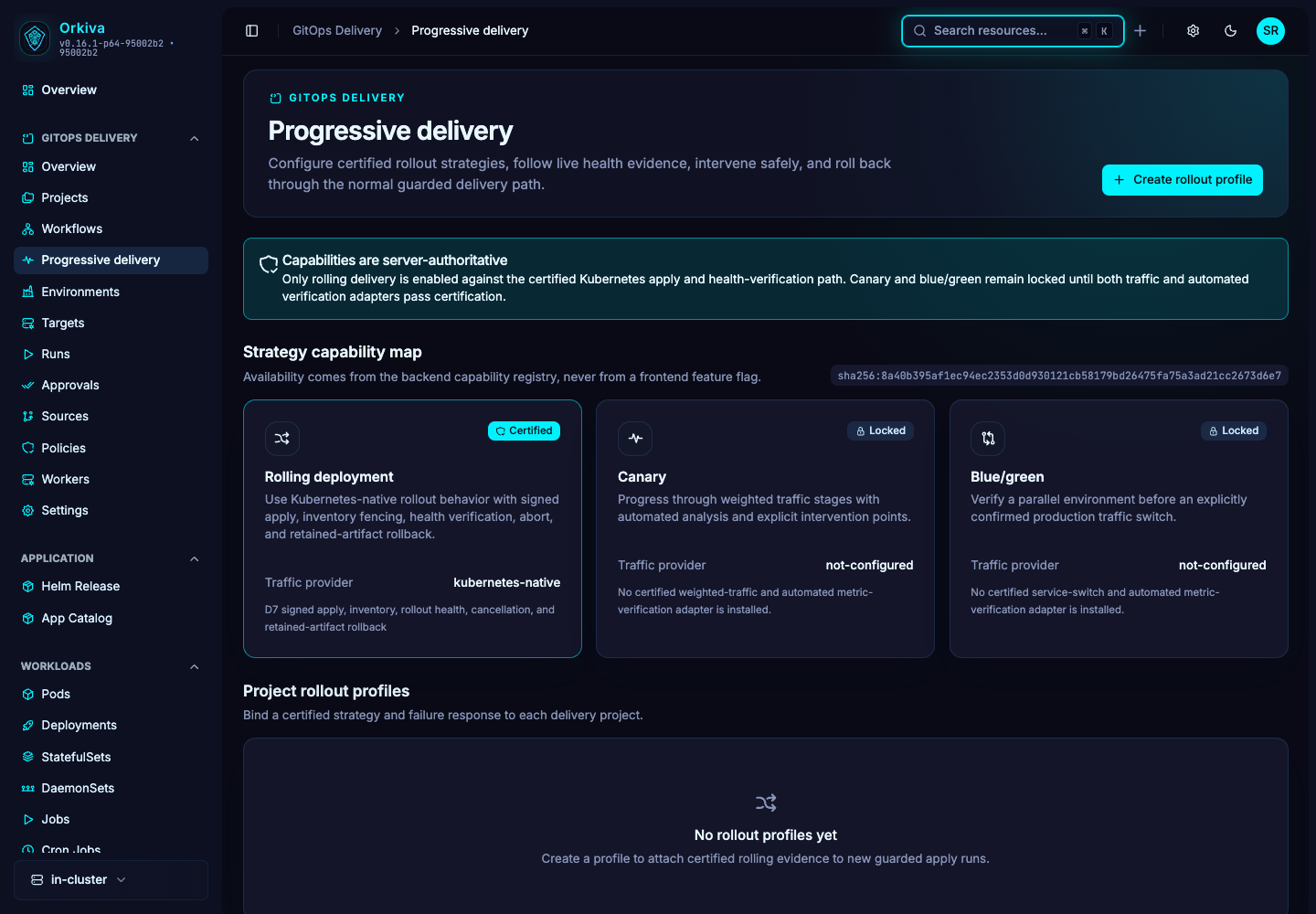 The capability map distinguishes available rolling delivery from locked strategies. Capability labels describe integrations, not an external certification of your installation.